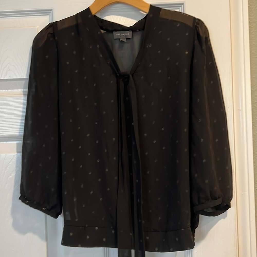 The Limited Sheer w/ Dots Neck Tie Blouse Size Small
